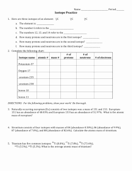 Isotope Practice Worksheet Answers Unique Average atomic Mass
