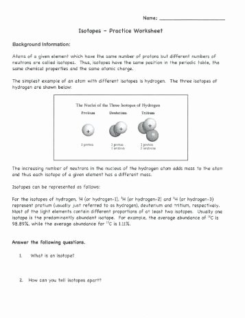 Isotopes Ions and atoms Worksheet Elegant isotope and Ions Practice Worksheet Name