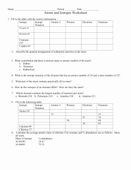 Isotopes Worksheet Answer Key Inspirational atomic Numbers Practice 1