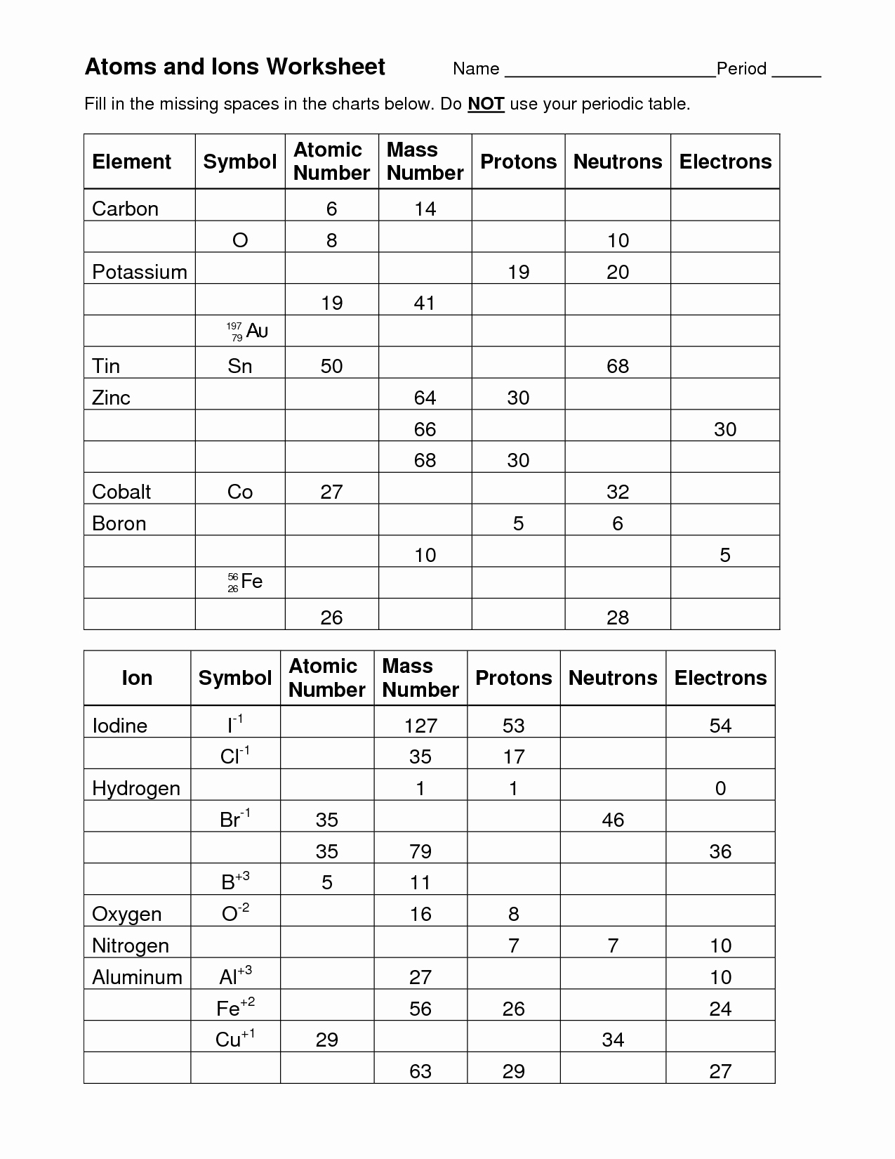50 Isotopes Worksheet Answer Key