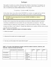 Isotopes Worksheet Answer Key Luxury isotopes Worksheet Part I Answer the Questions Based On