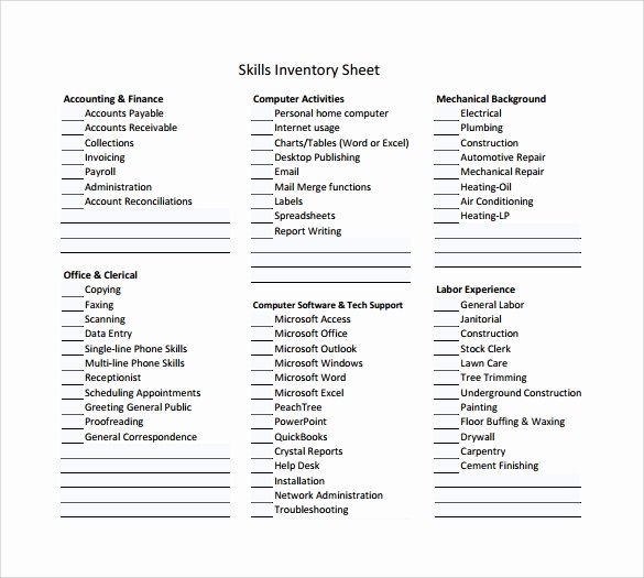 Job Skills assessment Worksheet Beautiful Skills Inventory Template 9 Download Free Documents In Pdf