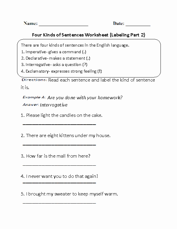 Kinds Of Sentences Worksheet Elegant 19 Best Of Sentence Structure Worksheets 5th Grade