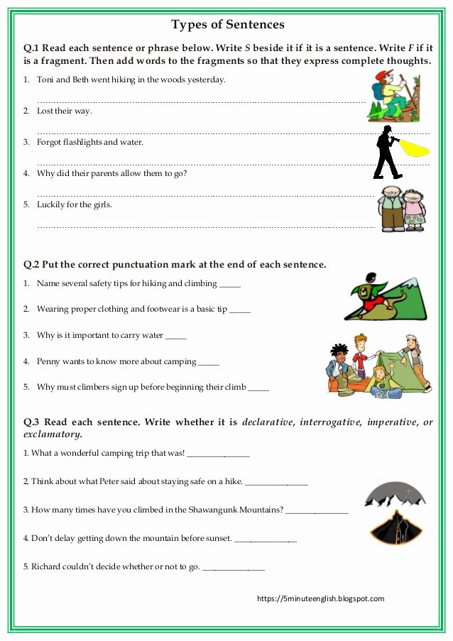 Kinds Of Sentences Worksheet Fresh Types Of Sentences Worksheet