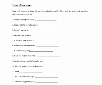 Kinds Of Sentences Worksheet Inspirational Types Of Sentences