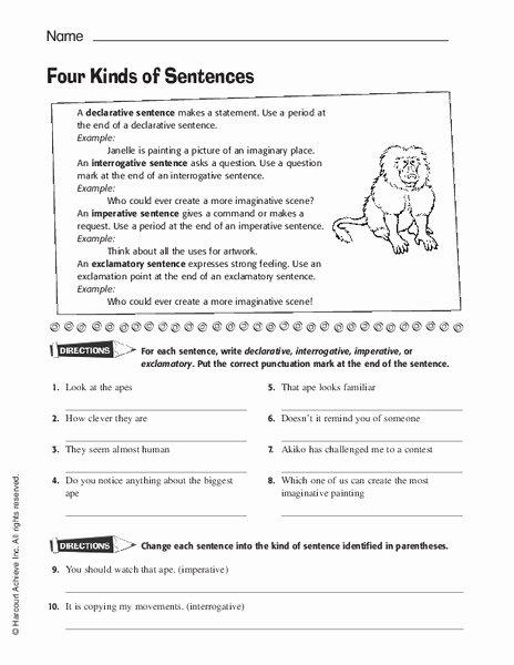 Kinds Of Sentences Worksheet Lovely Four Kinds Of Sentences Worksheet for 5th 8th Grade