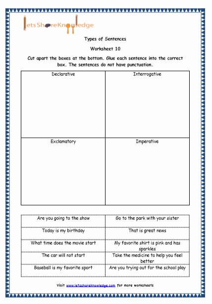 Kinds Of Sentences Worksheet Luxury Grade 4 English Resources Printable Worksheets topic 4