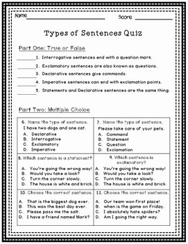 Kinds Of Sentences Worksheet Luxury Types Of Sentences Quiz by Red Specs