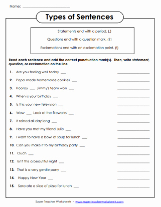 Kinds Of Sentences Worksheet New Punctuation Worksheets