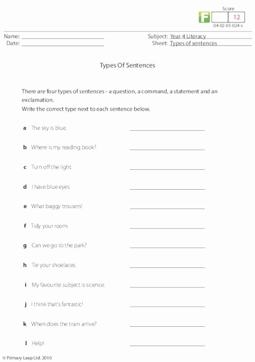 Kinds Of Sentences Worksheet New Types Of Sentences