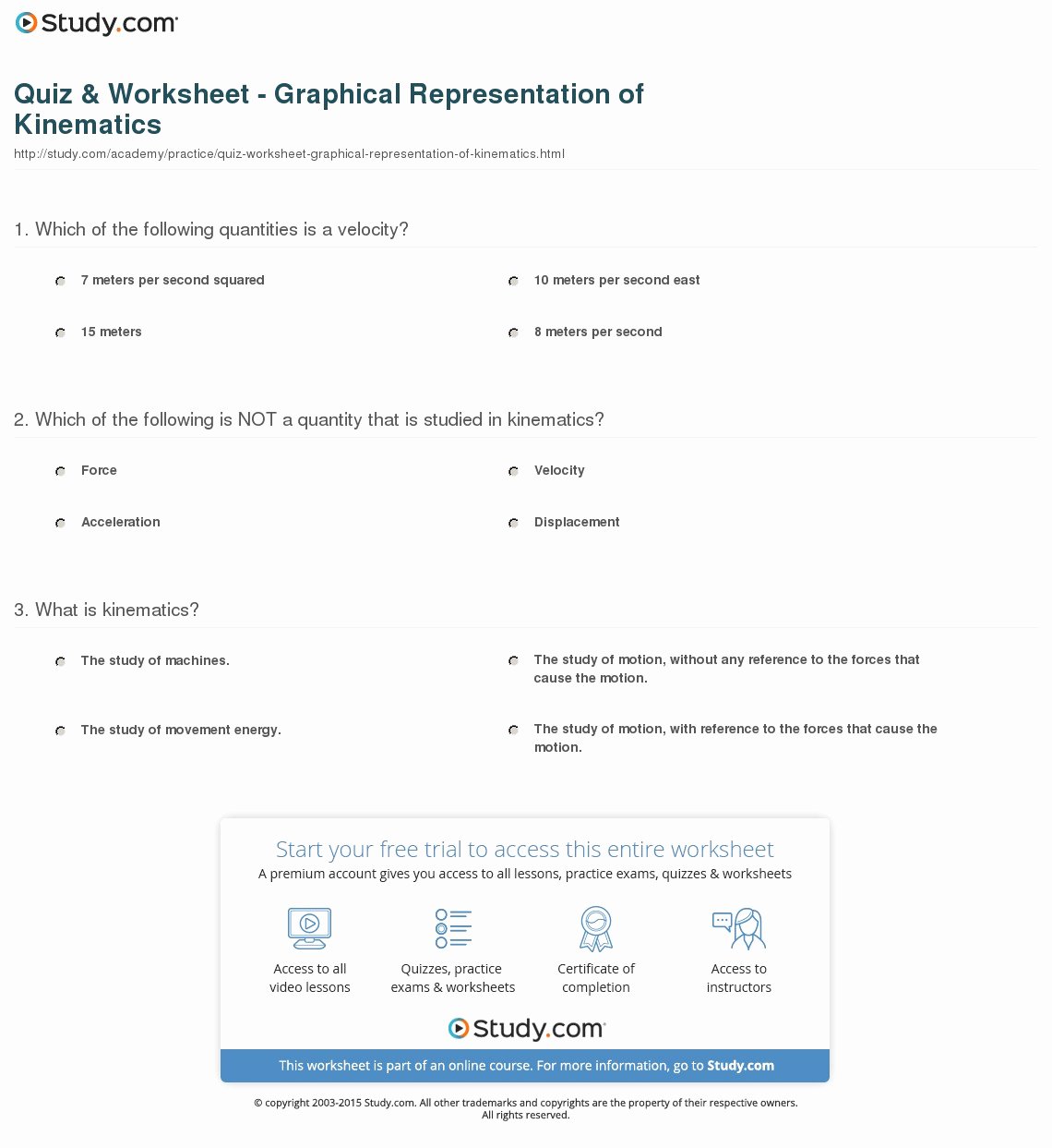 Kinematics Practice Problems Worksheet Inspirational Quiz &amp; Worksheet Graphical Representation Of Kinematics