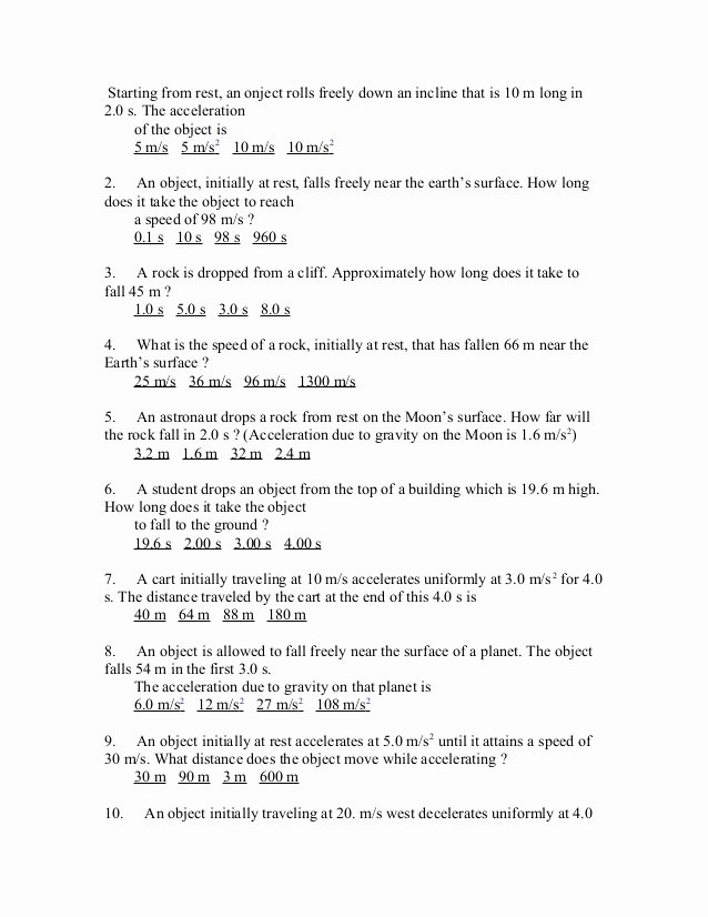 Kinematics Practice Problems Worksheet