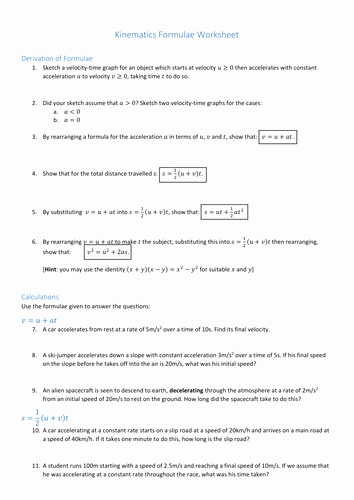 Kinematics Worksheet with Answers Beautiful Secondary Kinematics Resources