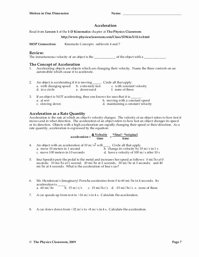 Kinematics Worksheet with Answers Fresh 1d Motion Worksheet Packet