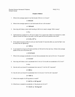 Kinematics Worksheet with Answers Inspirational Equations Of Motion Worksheet