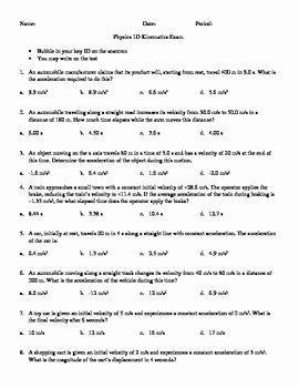 Kinematics Worksheet with Answers Inspirational Physics 1d Kinematics Multiple Choice 30 Questions with