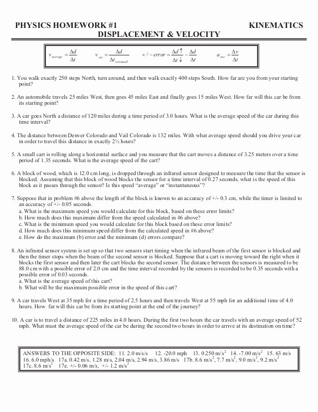 Kinematics Worksheet with Answers Lovely Home Worksheets Review