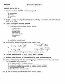 Kinematics Worksheet with Answers Lovely Kinematics Objectives 9th Higher Ed Worksheet