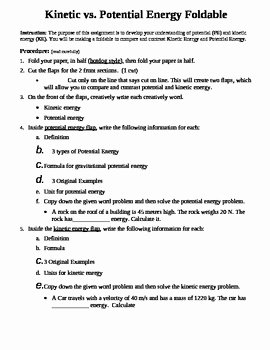 Kinetic and Potential Energy Worksheet Best Of Kinetic Vs Potential Energy Foldable Activity by Oliverio