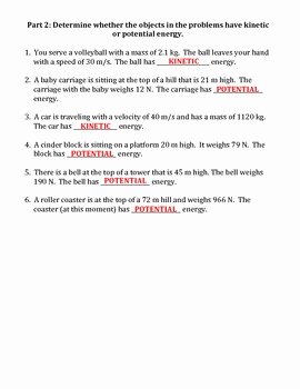 Kinetic and Potential Energy Worksheet Best Of Worksheet Kinetic Vs Potential Energy by Travis Terry
