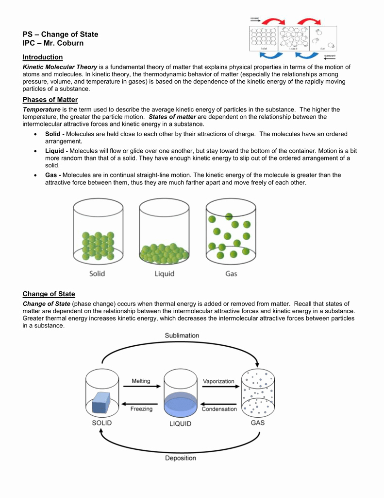 Kinetic Molecular theory Worksheet Inspirational Phase Changes Worksheet