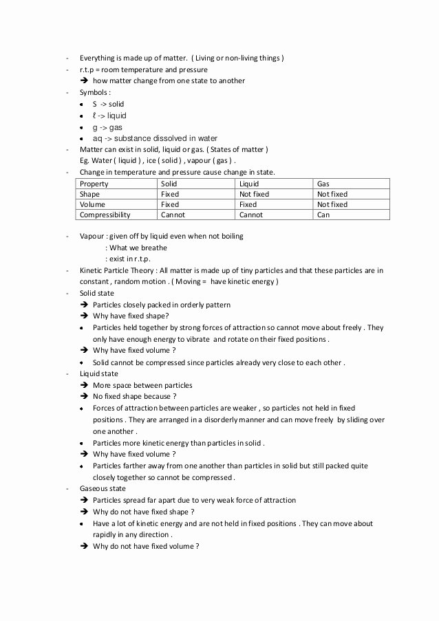 Kinetic Molecular theory Worksheet Lovely Chapter 1 Kinetic Particle theory Notes Class Test