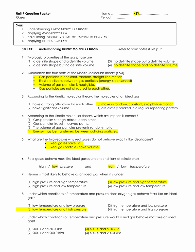 Kinetic Molecular theory Worksheet Unique Kinetic Molecular theory Worksheet