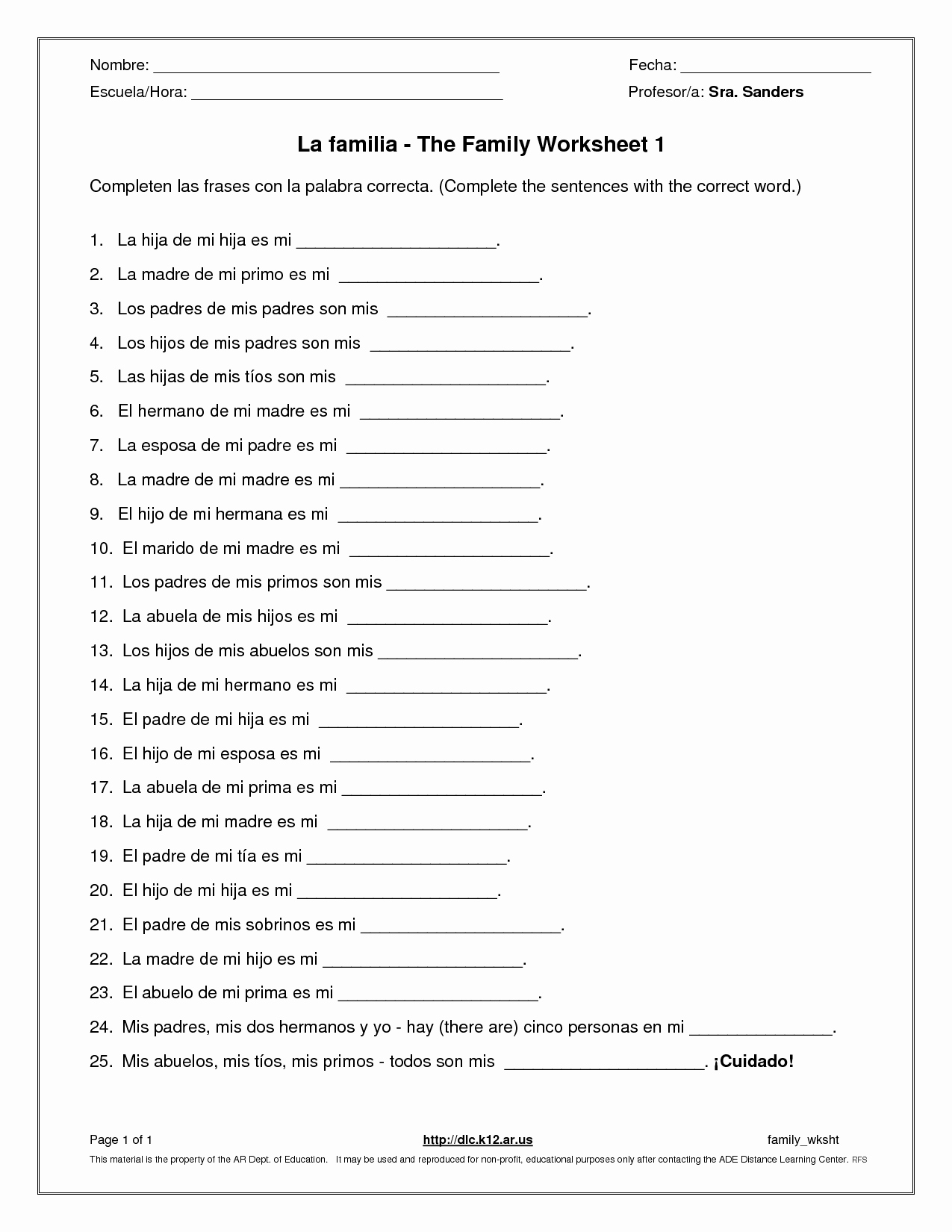 La Familia Worksheet In Spanish Best Of 11 Best Of Spanish Family Members Worksheet