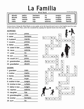 La Familia Worksheet In Spanish Best Of La Familia Extended Family Spanish Family Crossword