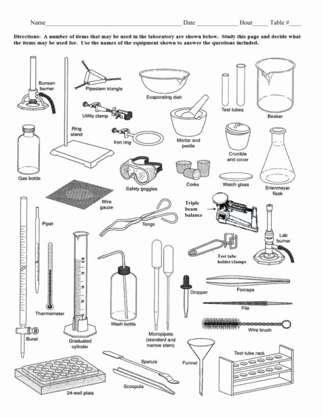 Lab Equipment Worksheet Answer Key Beautiful Laboratory Apparatus Worksheet Answers