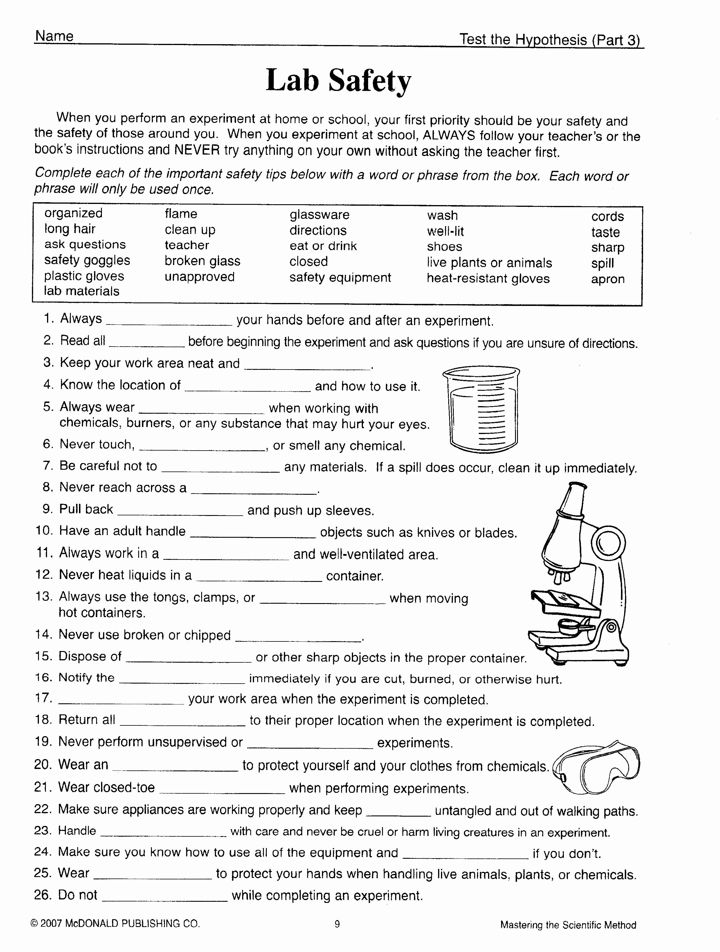 Lab Equipment Worksheet Answer Key Elegant 7th Grade Science Worksheets Lab Safety 7th Grade