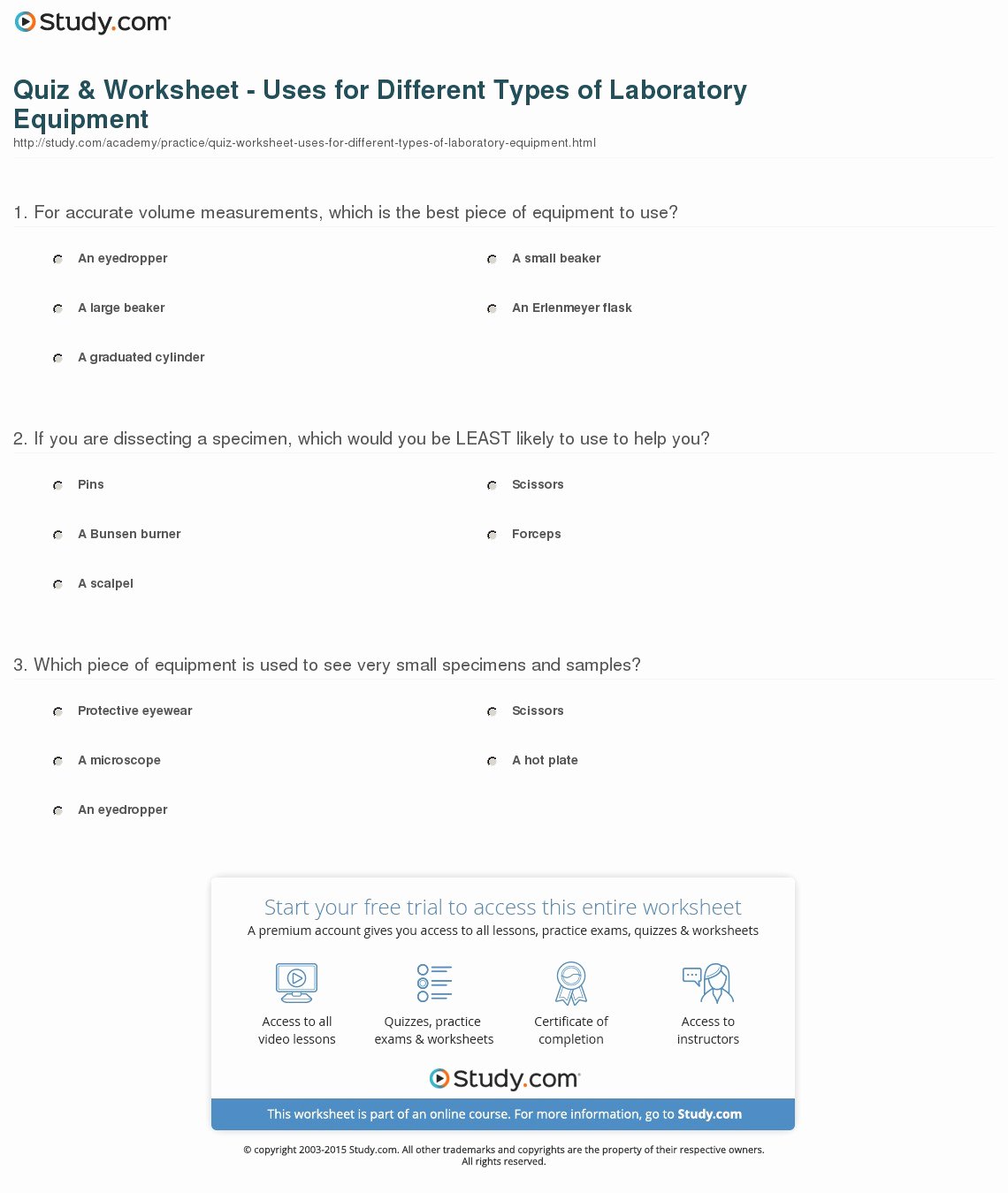 Lab Equipment Worksheet Answer Unique Quiz &amp; Worksheet Uses for Different Types Of Laboratory