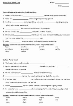 Lab Safety Worksheet Answer Key New Wood Shop Safety Test with Answer Key by Scitech