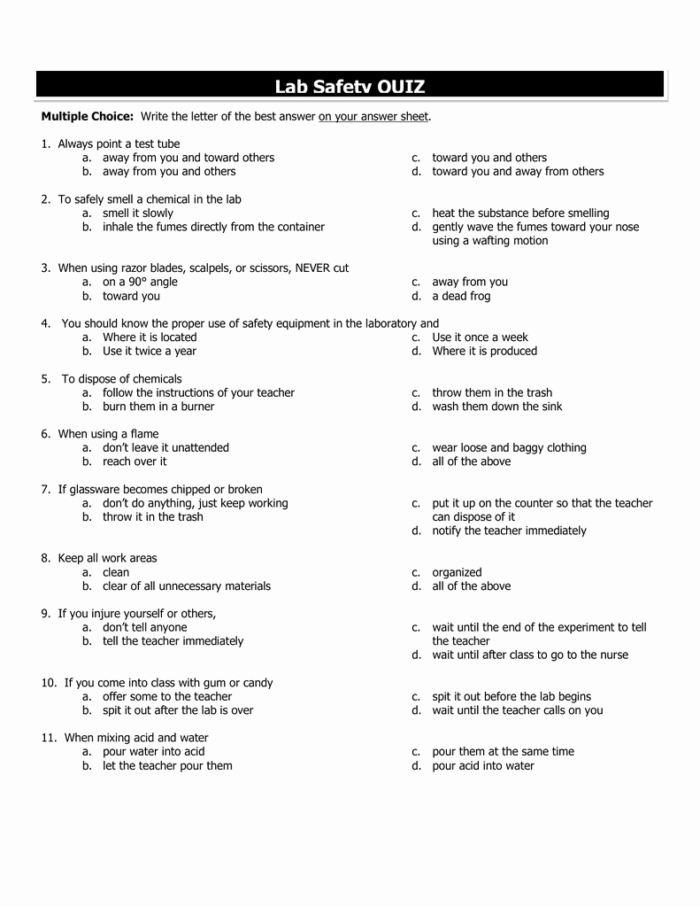 Lab Safety Worksheet Answers Lovely Lab Safety Quiz