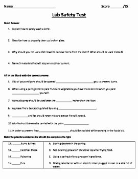 Lab Safety Worksheet Answers New Lab Safety Test for A Foods Class