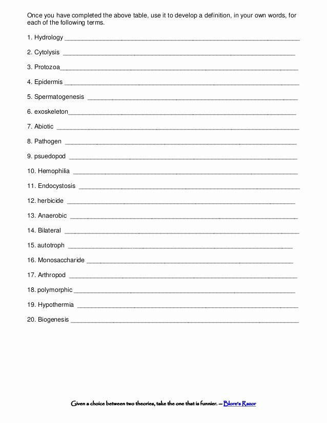 Language Of Science Worksheet Fresh Biology Prefixes and Suffixes