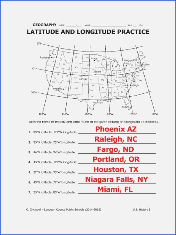Latitude And Longitude Worksheets Answers