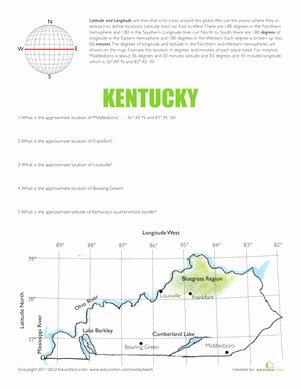 Latitude and Longitude Worksheet Answers Inspirational Latitude and Longitude Kentucky Worksheet