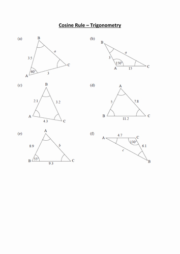 Law Of Cosines Worksheet Awesome Cosine Rule Grade A Lesson by Whidds Teaching Resources