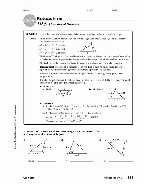 Law Of Cosines Worksheet Best Of the Law Of Cosines Worksheet for 10th Grade