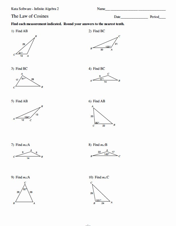 Law Of Cosines Worksheet Best Of Trigonometry the Law Sines Worksheet Answers