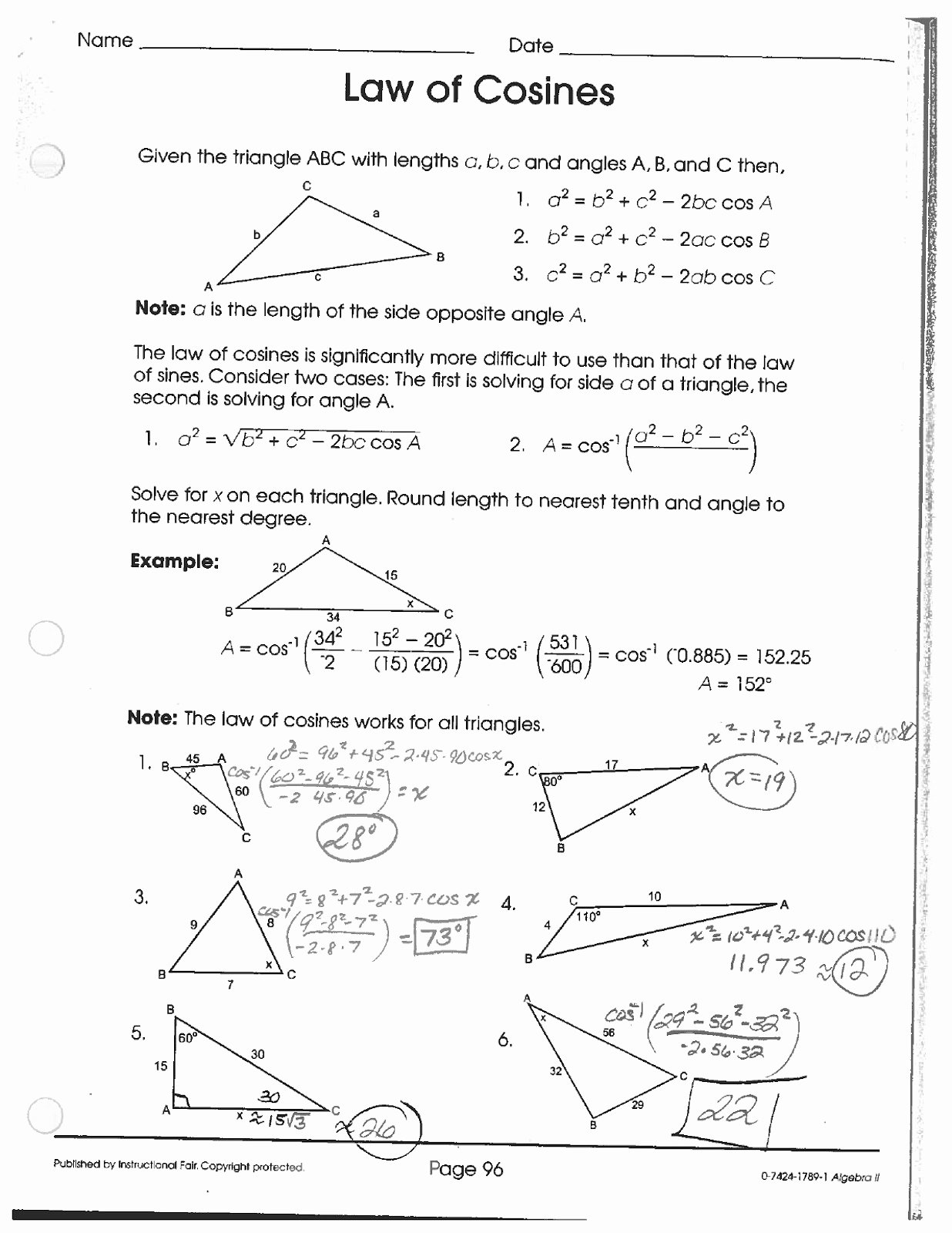 Law Of Cosines Worksheet Inspirational Math Classes Spring 2012 Pre Calc Laws Of Sines and