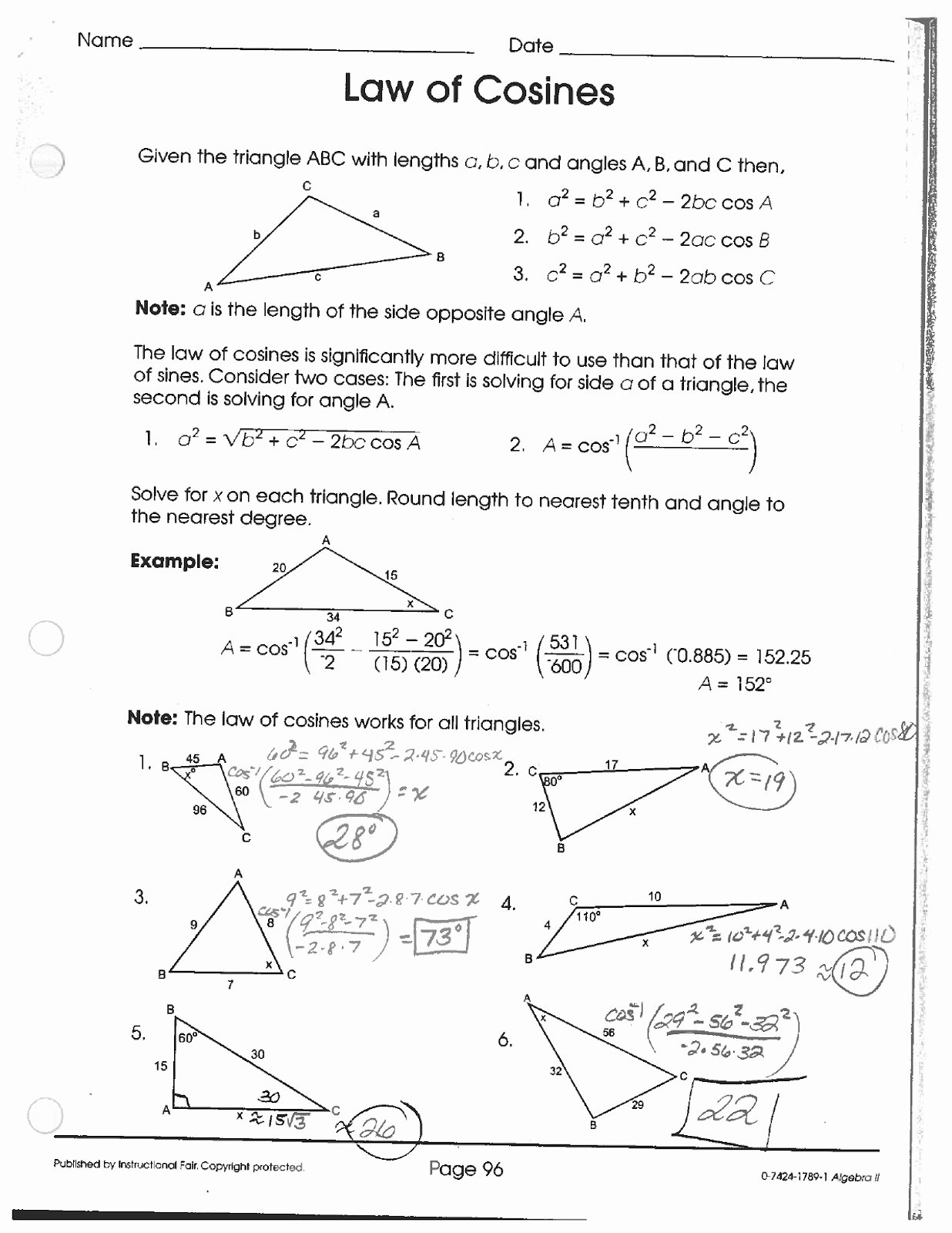 Law Of Sines Worksheet Answers