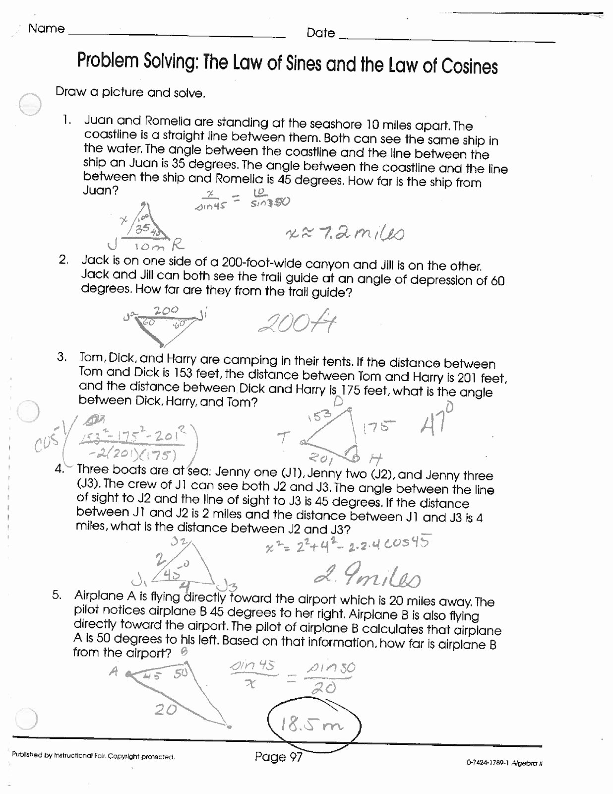 Law Of Sines Worksheet Answers Elegant Math Classes Spring 2012 Pre Calc Laws Of Sines and