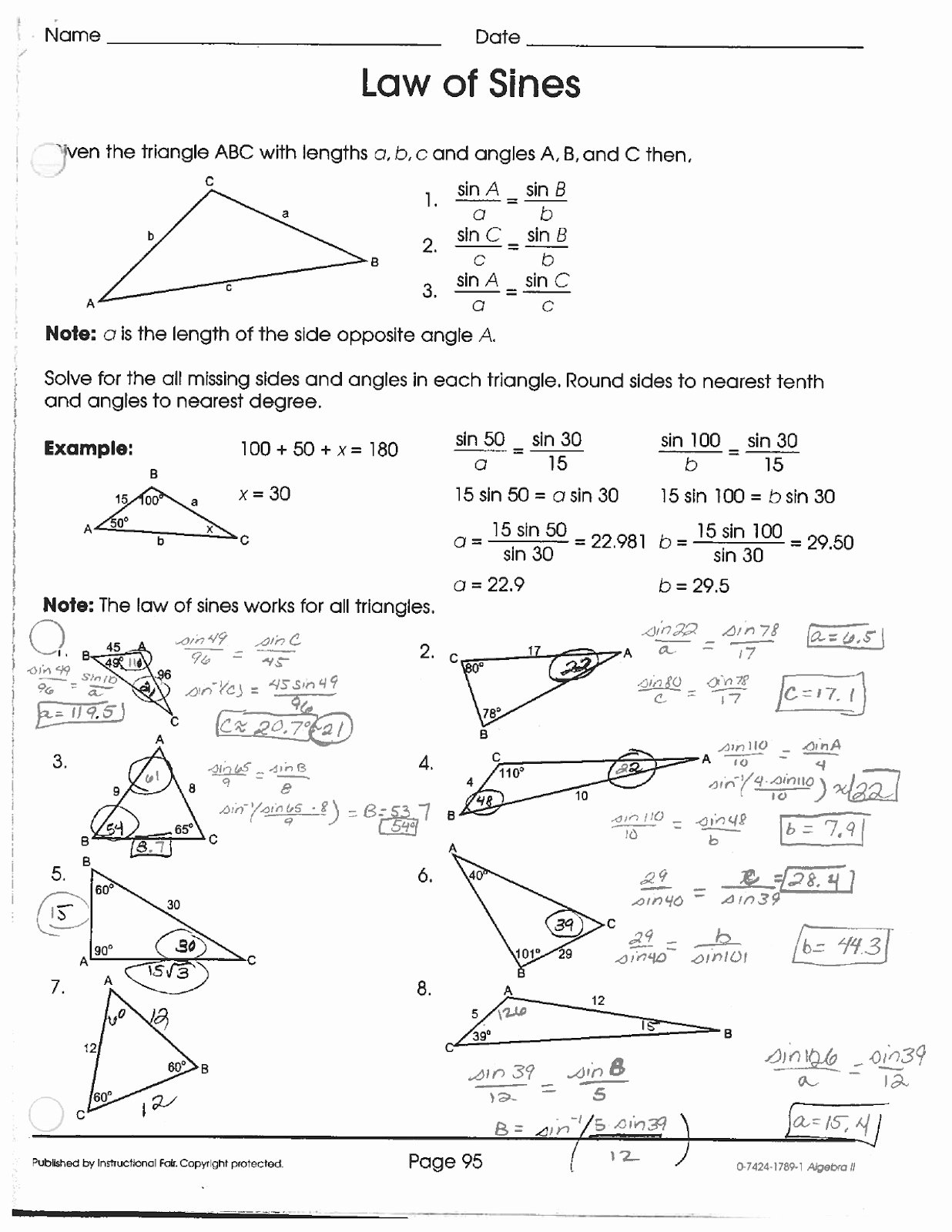 Law Of Sines Worksheet Answers Fresh Math Classes Spring 2012 May 2012
