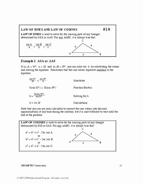 Law Of Sines Worksheet Answers Inspirational Law Of Sines and Law Of Cosines Worksheet for 9th 11th