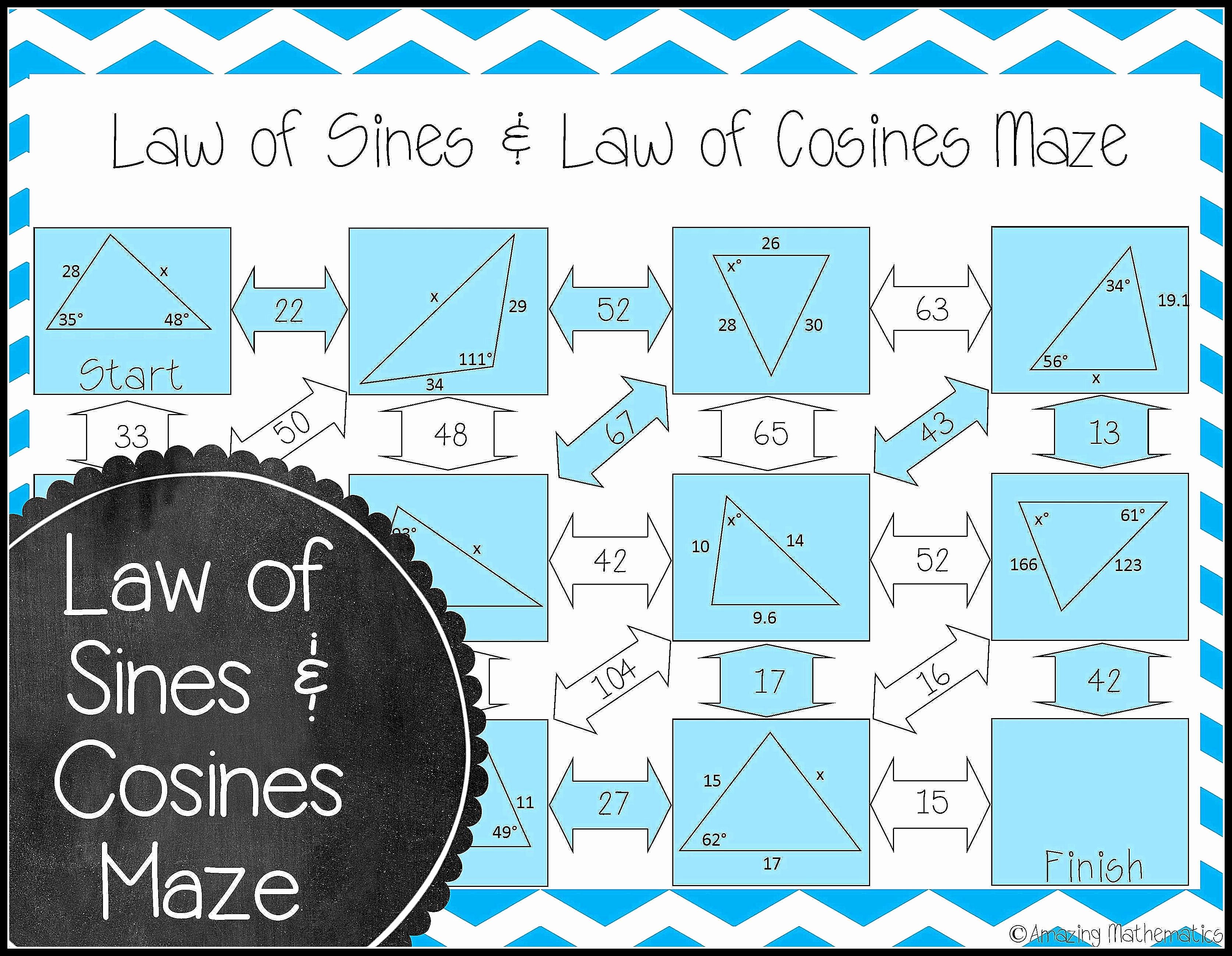 Law Of Sines Worksheet Beautiful Law Of Sines and Law Of Cosines Maze Mathematics