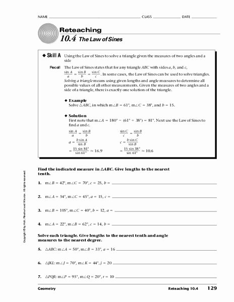 Law Of Sines Worksheet Beautiful the Law Of Sines Worksheet for 10th Grade