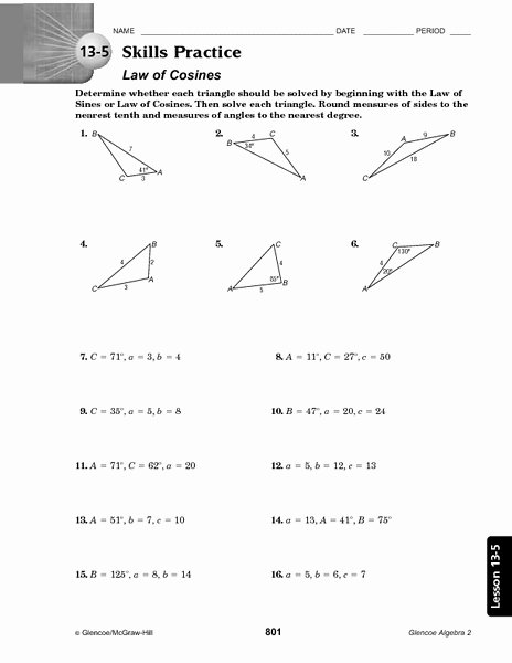 Law Of Sines Worksheet Inspirational 13 5 Skills Practice Law Of Cosines Worksheet for 10th