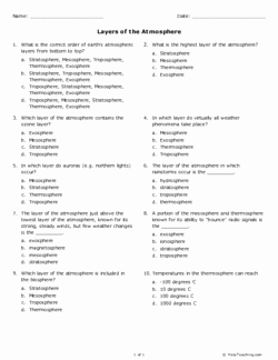 Layers Of the atmosphere Worksheet Best Of Layers Of the atmosphere Grade 9 Free Printable Tests